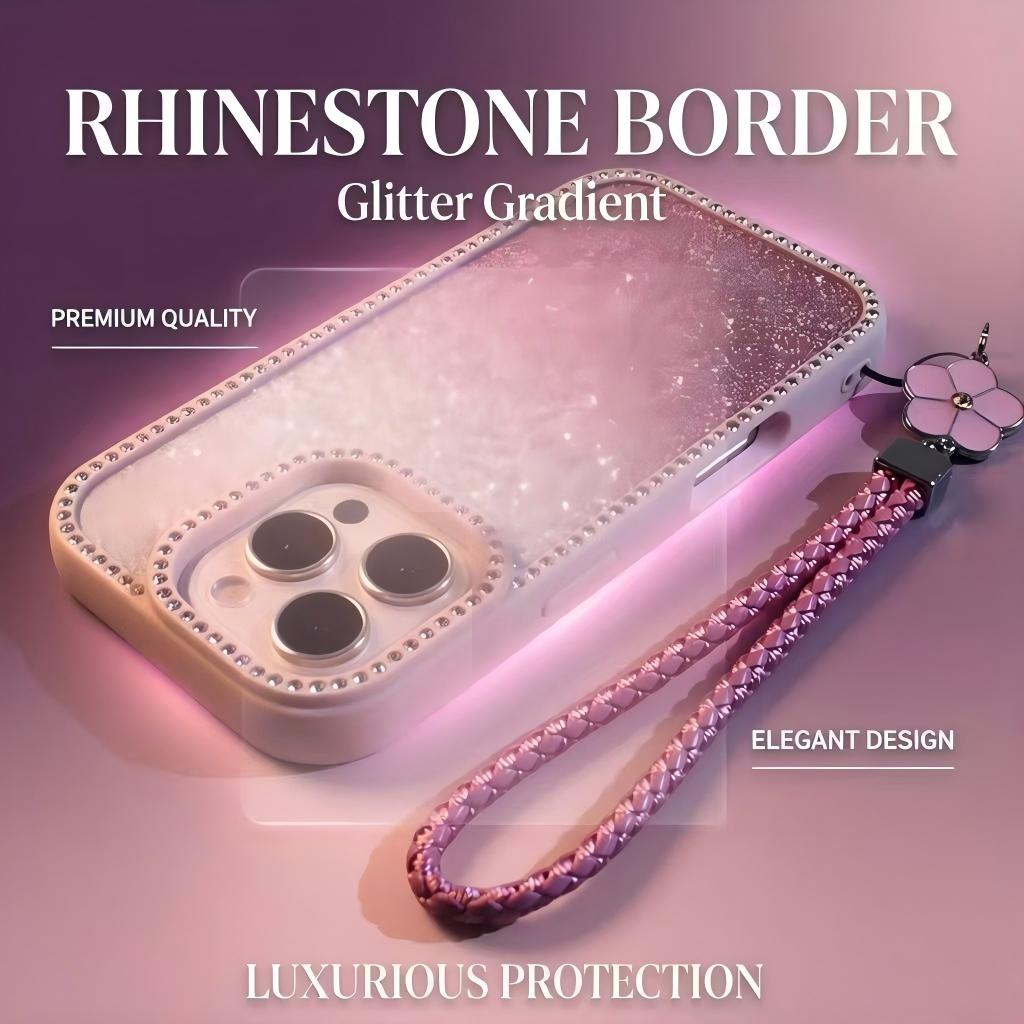 Gradient Color Case - เคสโทรศัพท์แบบมีสายคล้อง ประดับด้วยคริสตัลไล่สีสองด้าน สำหรับ iPhone 11 12