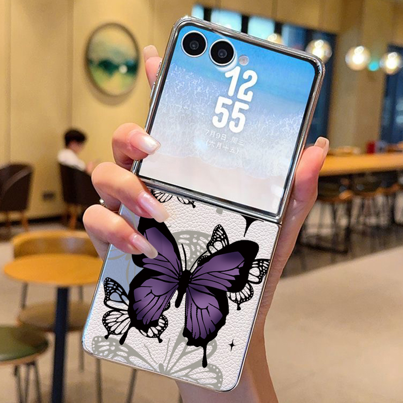 Phone Cases Z Fold 6 - เคสโทรศัพท์หนัง PU ลายผีเสื้อสีม่วง สำหรับ Samsung Galaxy