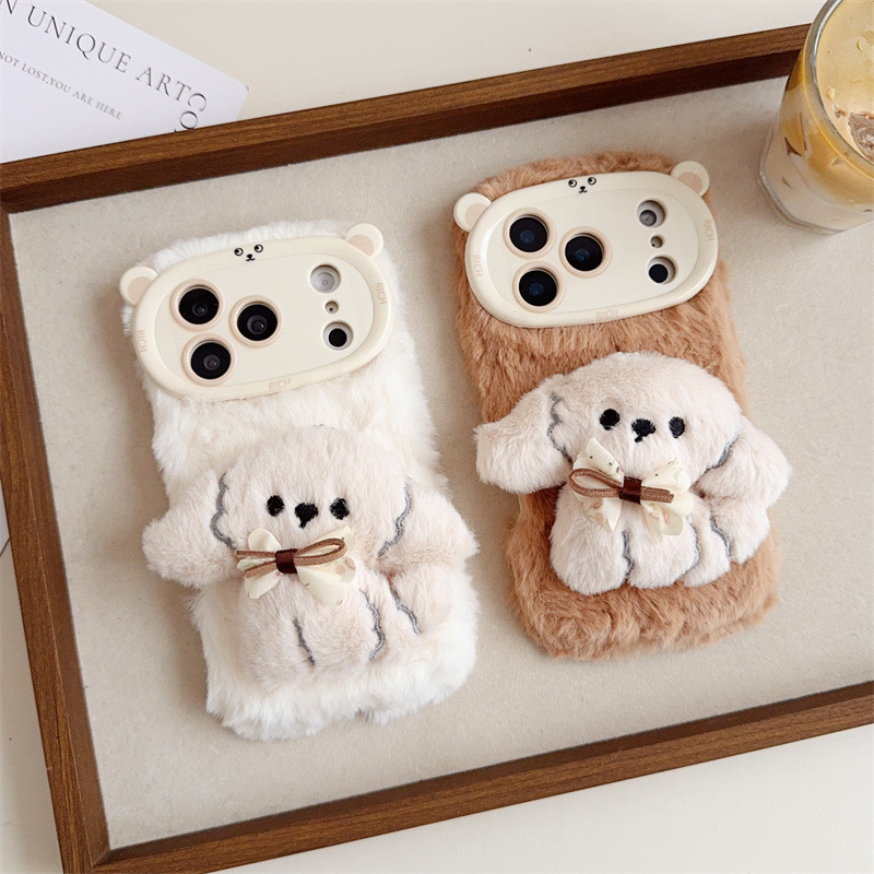 Phone Cases For Iphone 11 - เคสโทรศัพท์ลายการ์ตูน 3 มิติ รูปโบว์น้องหมาขนปุย อุ่นสบาย สำหรับ