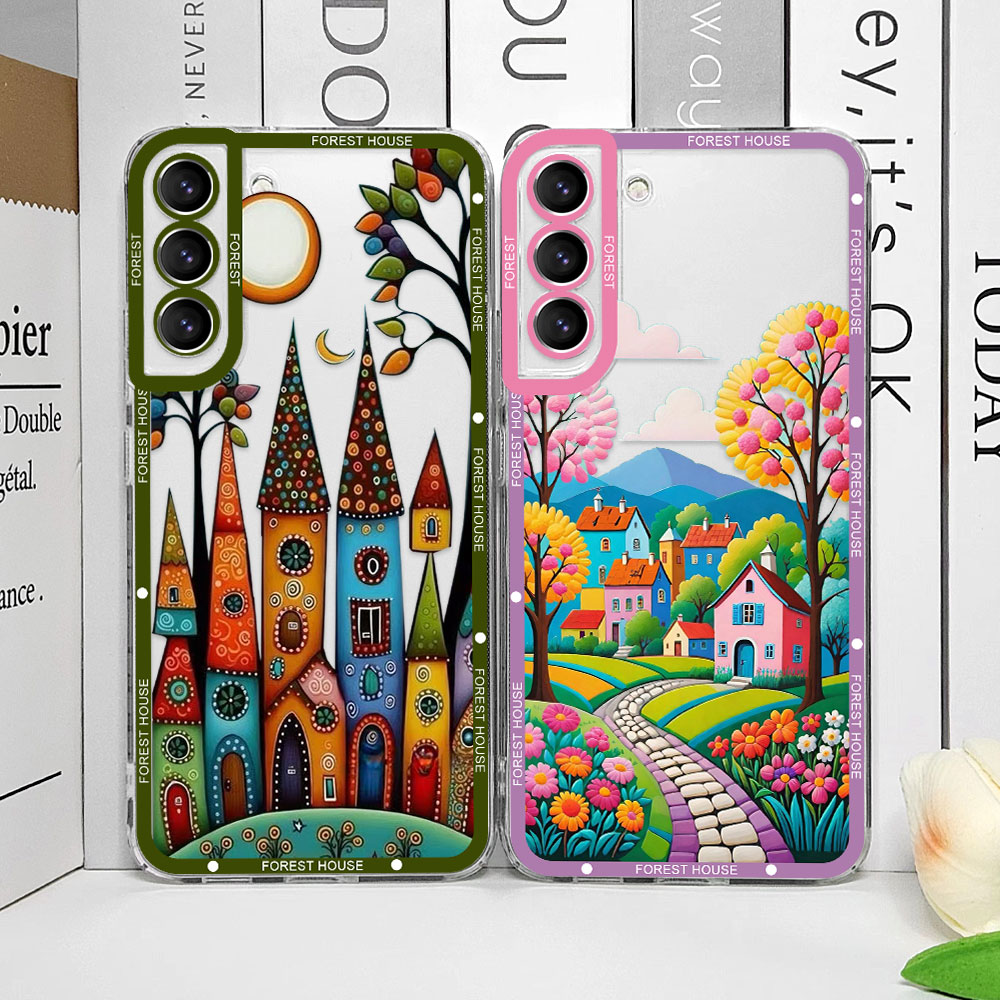 Phone Cases Burga - Hand Painted Forest House Clear Phone