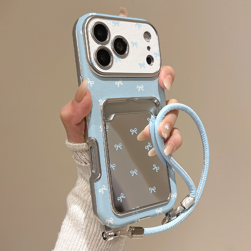 Phone Cases That Hold Cards - เคสโทรศัพท์แบบมีกระจกและที่ใส่บัตรลายโบว์น่ารัก สำหรับ iPhone17 16 15 14