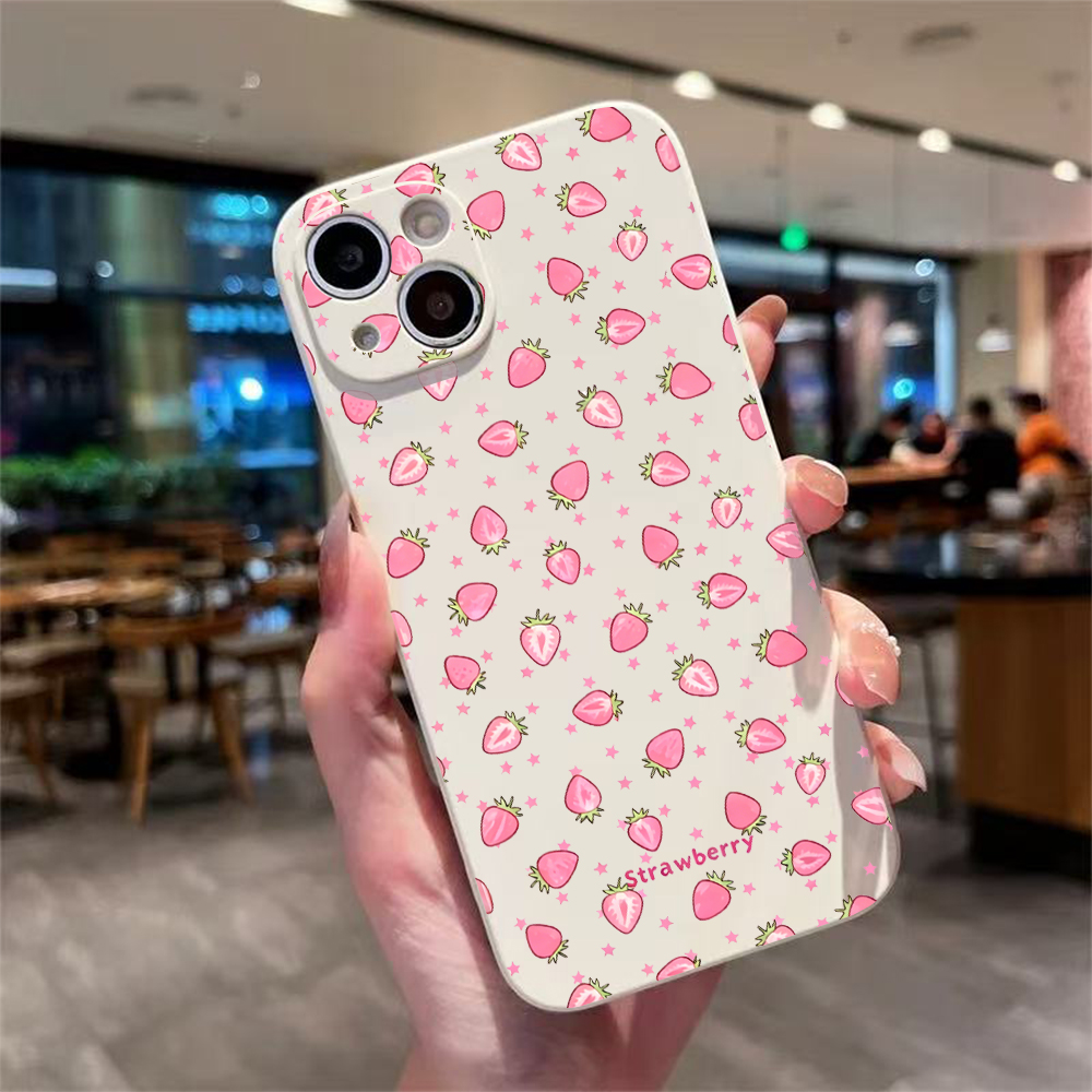 Phone Cases For Iphone 11 - เคสโทรศัพท์ซิลิโคนนิ่มลายสตรอว์เบอร์รี่น่ารัก สำหรับ iPhone 17 16 15