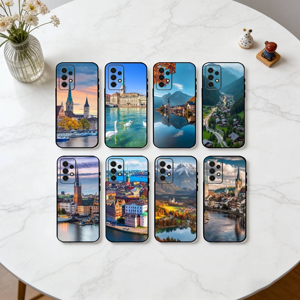Zurich Phone Cases - เคสโทรศัพท์ซิลิโคนสีดำนุ่มสไตล์ซูริก สำหรับ Samsung S25,S24,S21,S22,S23,S30,Ultra,S20,Plus,Fe,Lite