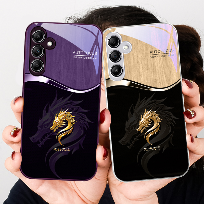 Gradient Color Case - เคสโทรศัพท์แก้วลายมังกรสีทองไล่เฉดสำหรับ Samsung A20 30 22 23