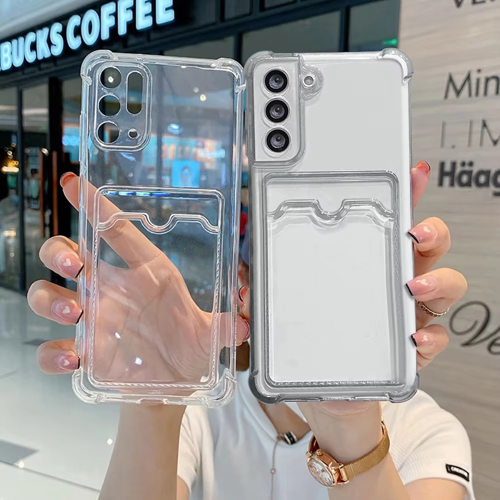 Phone Cases That Hold Cards - เคสโทรศัพท์ซิลิโคนใสแบบมีช่องใส่การ์ด สำหรับ Samsung S26 Ultra S25